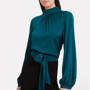 INTERMIX Viviana Silk High Neck Open Back Top Sz 6 Teal